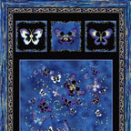 Butterfly panel royal blue purple gold quilting patchwork fabric
