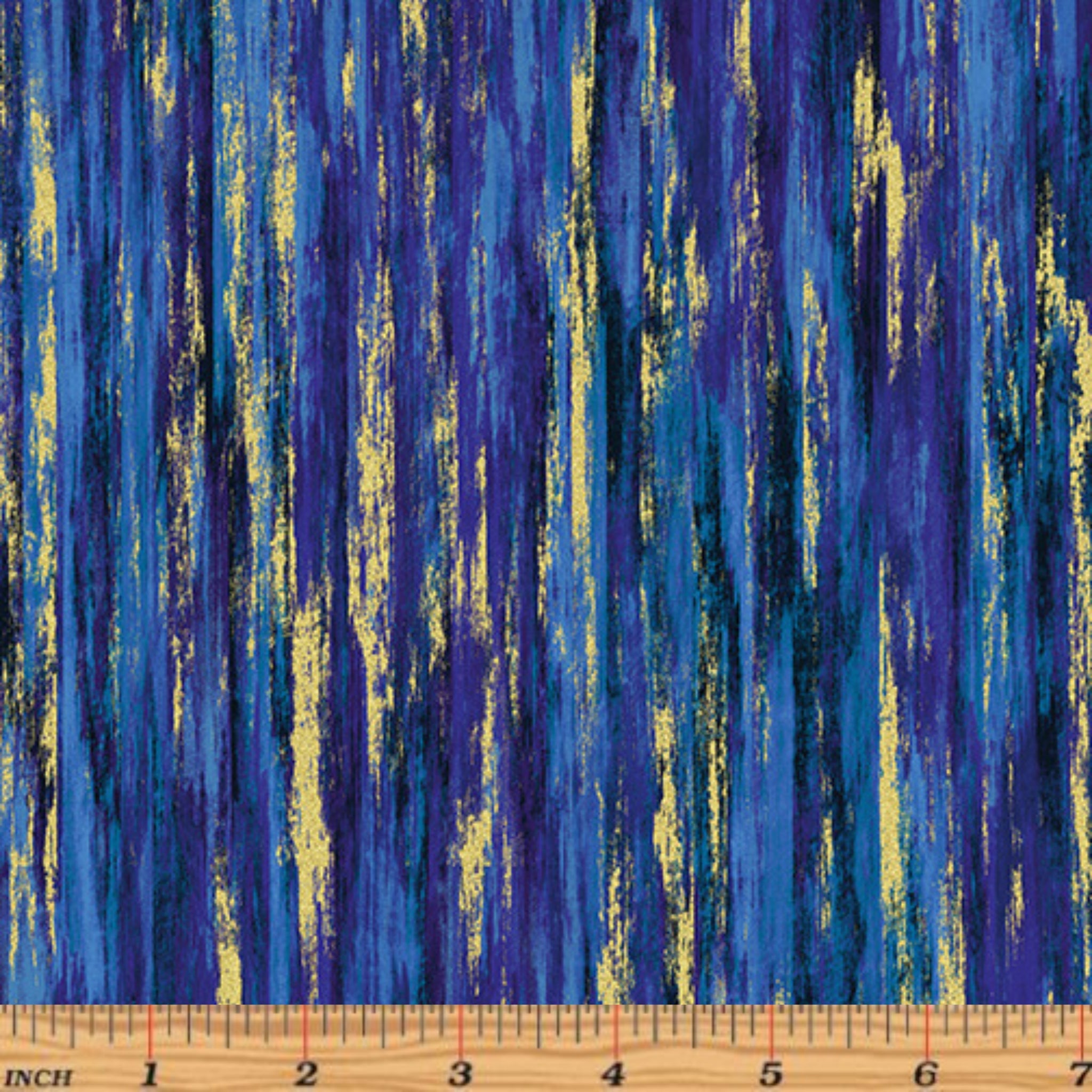 Marbled waves in blue purple black with gold metallic accents fabric for modern quilts and patchwork sewing projects