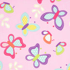 Large butterfly novelty tossed print pink aqua purple yellow fabric for children's quilts girls' quilts and patchwork sewing projects