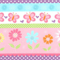 Butterfly flowers border stripe pink purple aqua novelty fabric for children's quilts girls' quilts and patchwork sewing projects