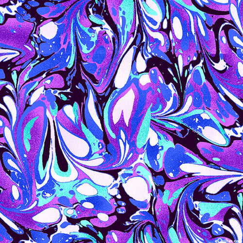 Swirling marbled crocus purple abstract fabric for modern quilts and art quilts