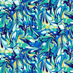 Swirling marbled cobalt blue turquoise abstract fabric for modern quilts and beach-themed projects