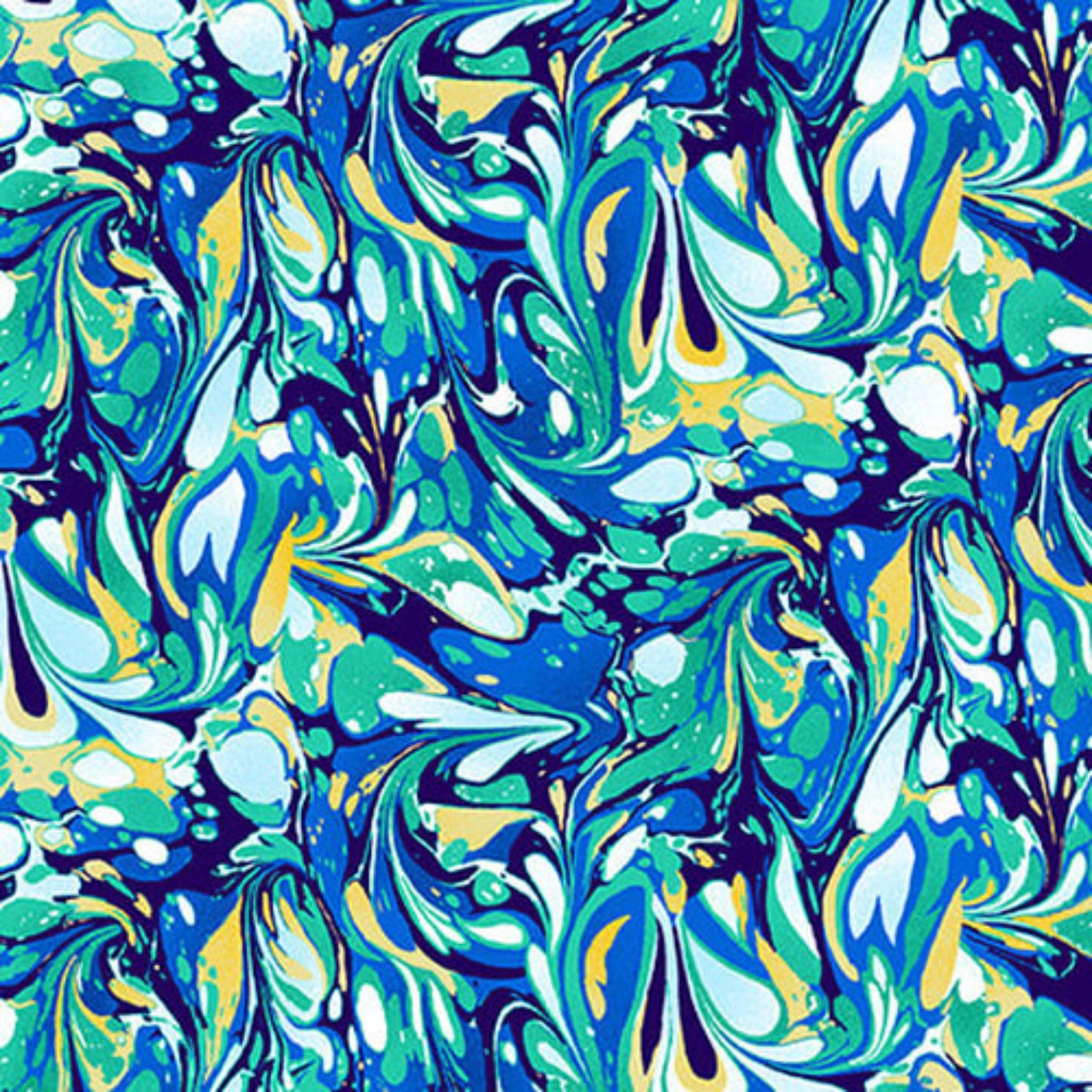Swirling marbled cobalt blue turquoise abstract fabric for modern quilts and beach-themed projects