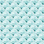 Fan-shaped clam scallop shells aqua white beach quilting fabric coastal ocean projects