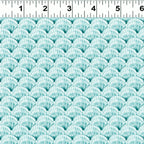 Fan-shaped clam scallop shells aqua white beach quilting fabric coastal ocean projects