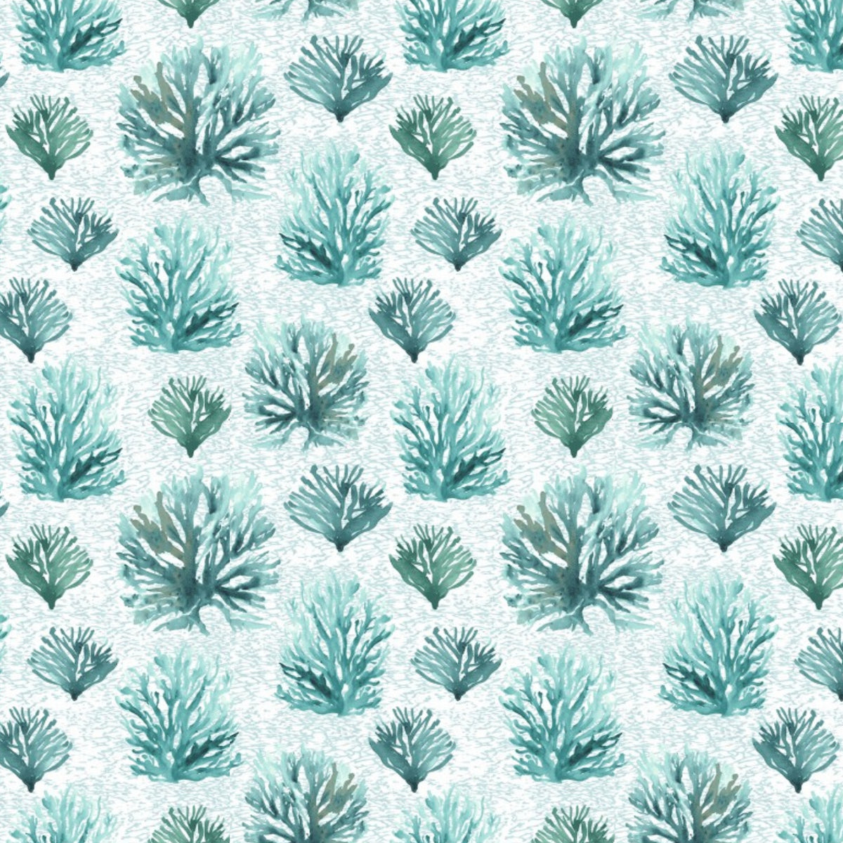Teal coral reef seaweed fronds pale icy blue beach quilting fabric coastal ocean projects