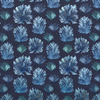 Blue-grey teal coral reef seaweed fronds navy beach quilting fabric coastal ocean projects