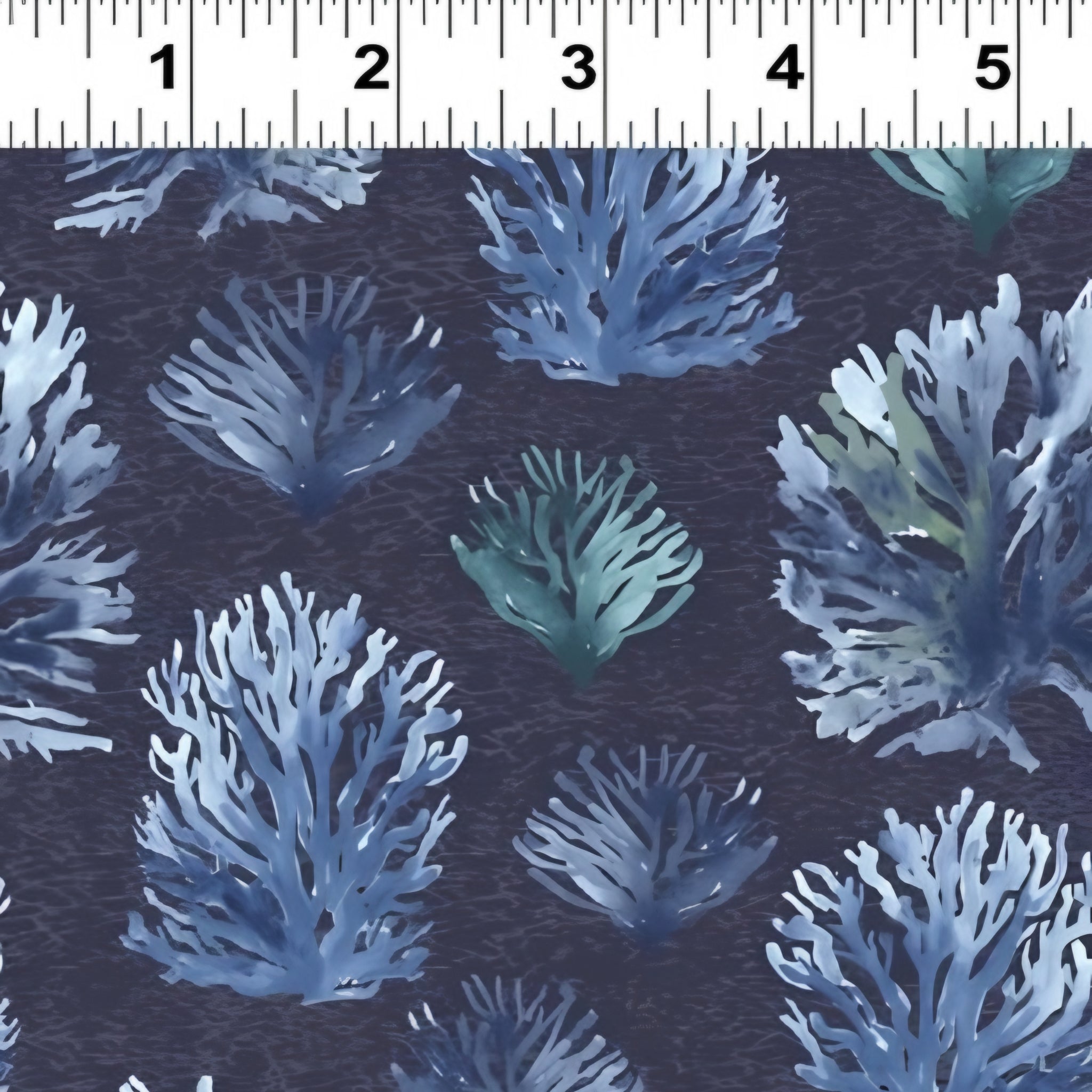 Blue-grey teal coral reef seaweed fronds navy beach quilting fabric coastal ocean projects