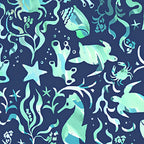 Seahorses sea turtles crabs starfish shells fish aqua mint turquoise navy novelty quilting fabric kids beach boys quilts nautical projects