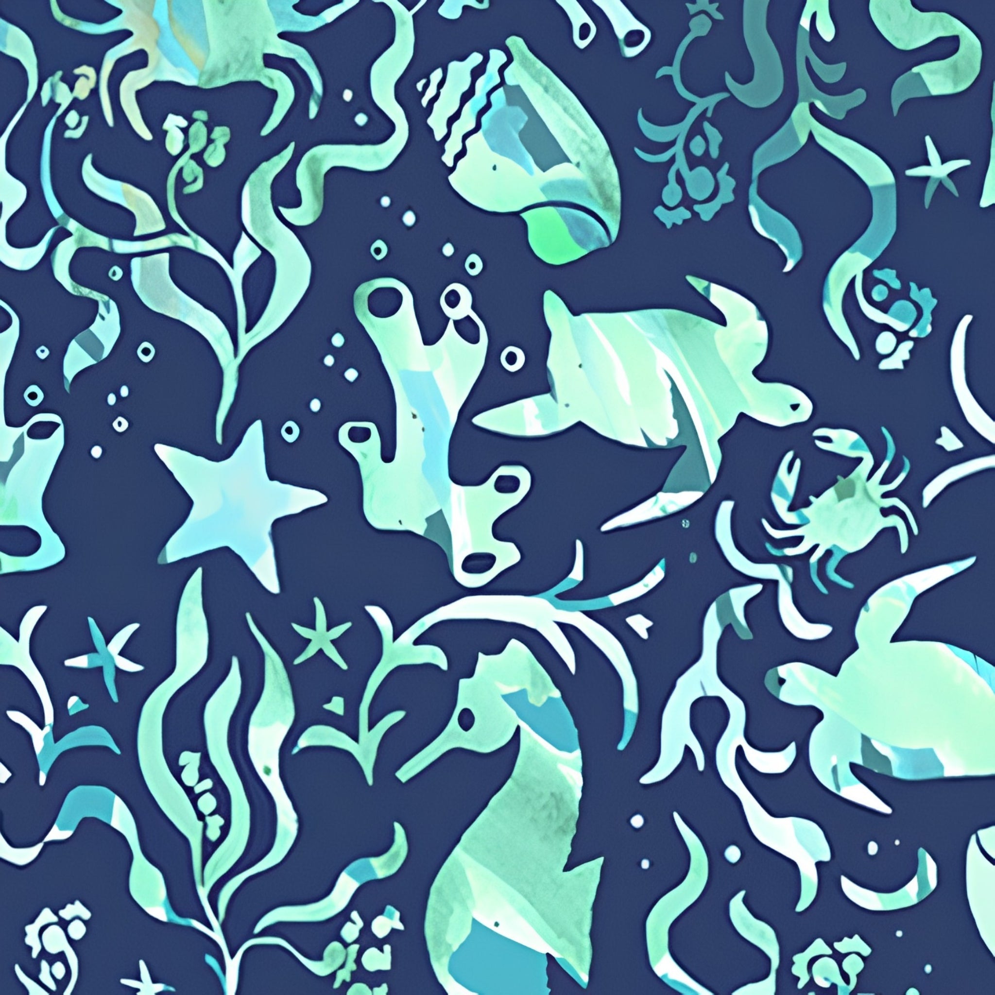 Seahorses sea turtles crabs starfish shells fish aqua mint turquoise navy novelty quilting fabric kids beach boys quilts nautical projects
