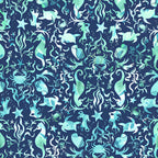 Seahorses sea turtles crabs starfish shells fish aqua mint turquoise navy novelty quilting fabric kids beach boys quilts nautical projects