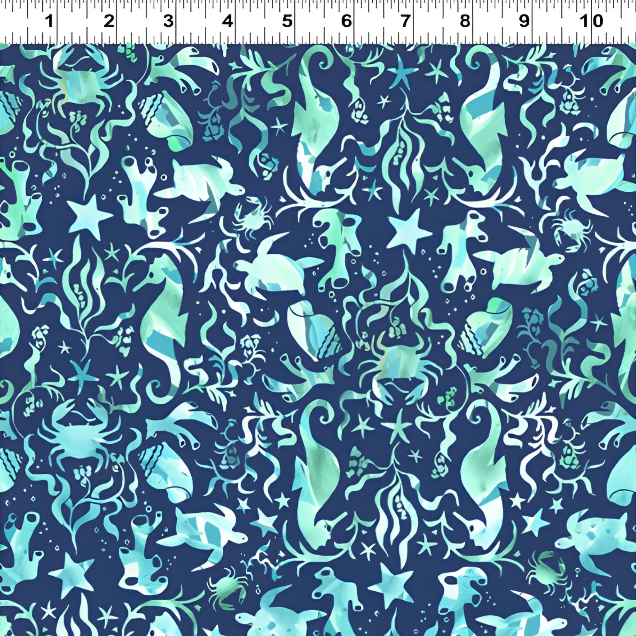 Seahorses sea turtles crabs starfish shells fish aqua mint turquoise navy novelty quilting fabric kids beach boys quilts nautical projects