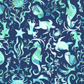 Seahorses sea turtles crabs starfish shells fish aqua mint turquoise navy novelty quilting fabric kids beach boys quilts nautical projects
