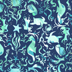 Seahorses sea turtles crabs starfish shells fish aqua mint turquoise navy novelty quilting fabric kids beach boys quilts nautical projects