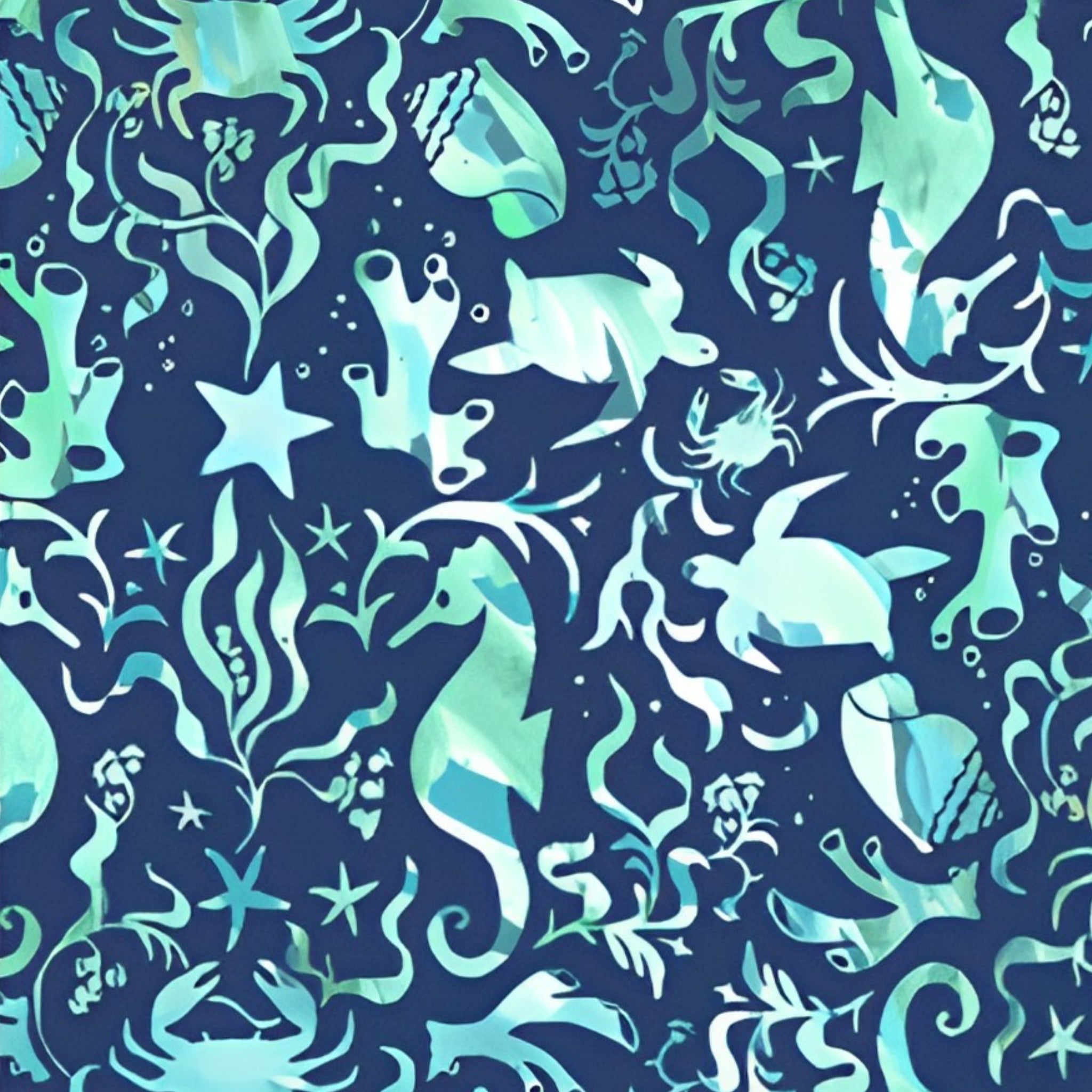 Seahorses sea turtles crabs starfish shells fish aqua mint turquoise navy novelty quilting fabric kids beach boys quilts nautical projects