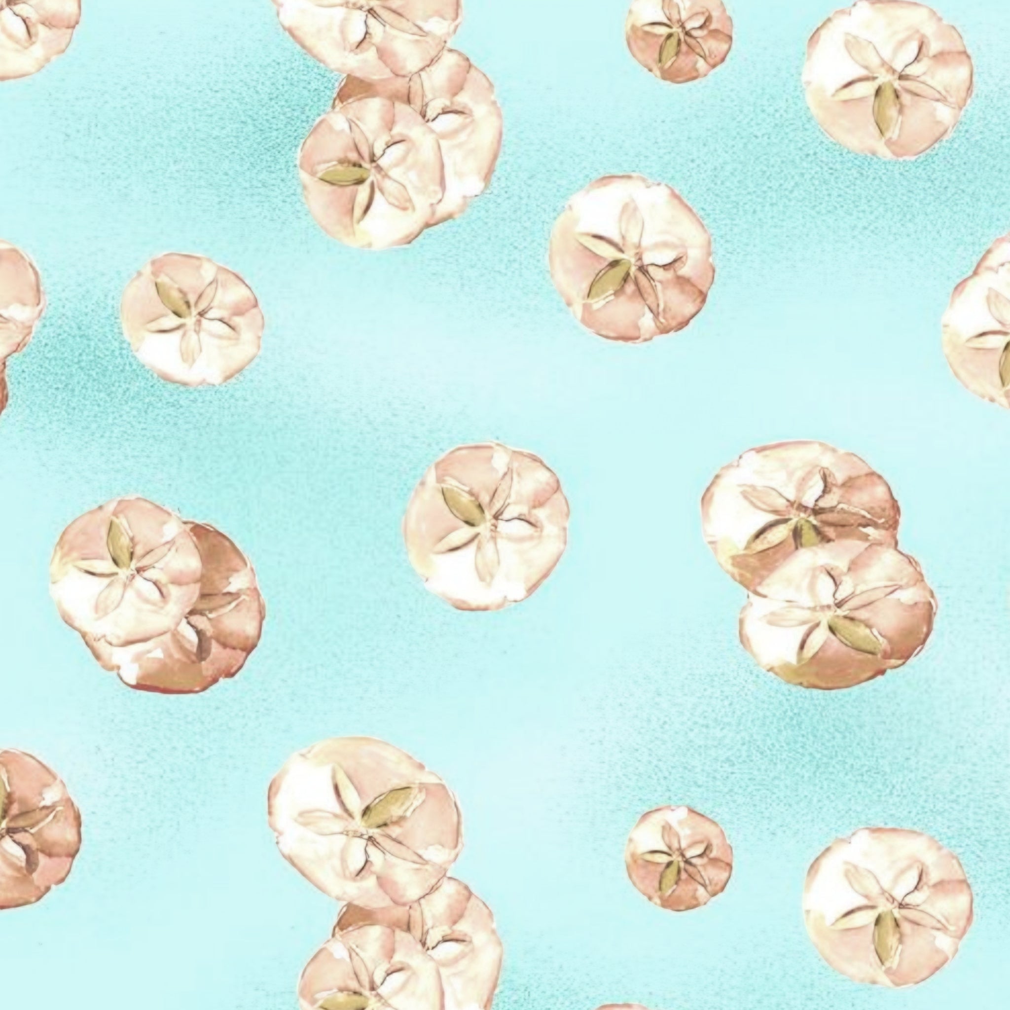 Cream sand dollar shells aqua blue beach quilting fabric coastal seaside ocean projects