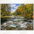 Call of the Wild nature landscape fabric panel digital print autumn trees river water blue sky cotton quilting Hoffman