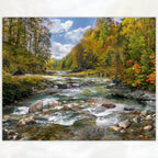 Call of the Wild nature landscape fabric panel digital print autumn trees river water blue sky cotton quilting Hoffman