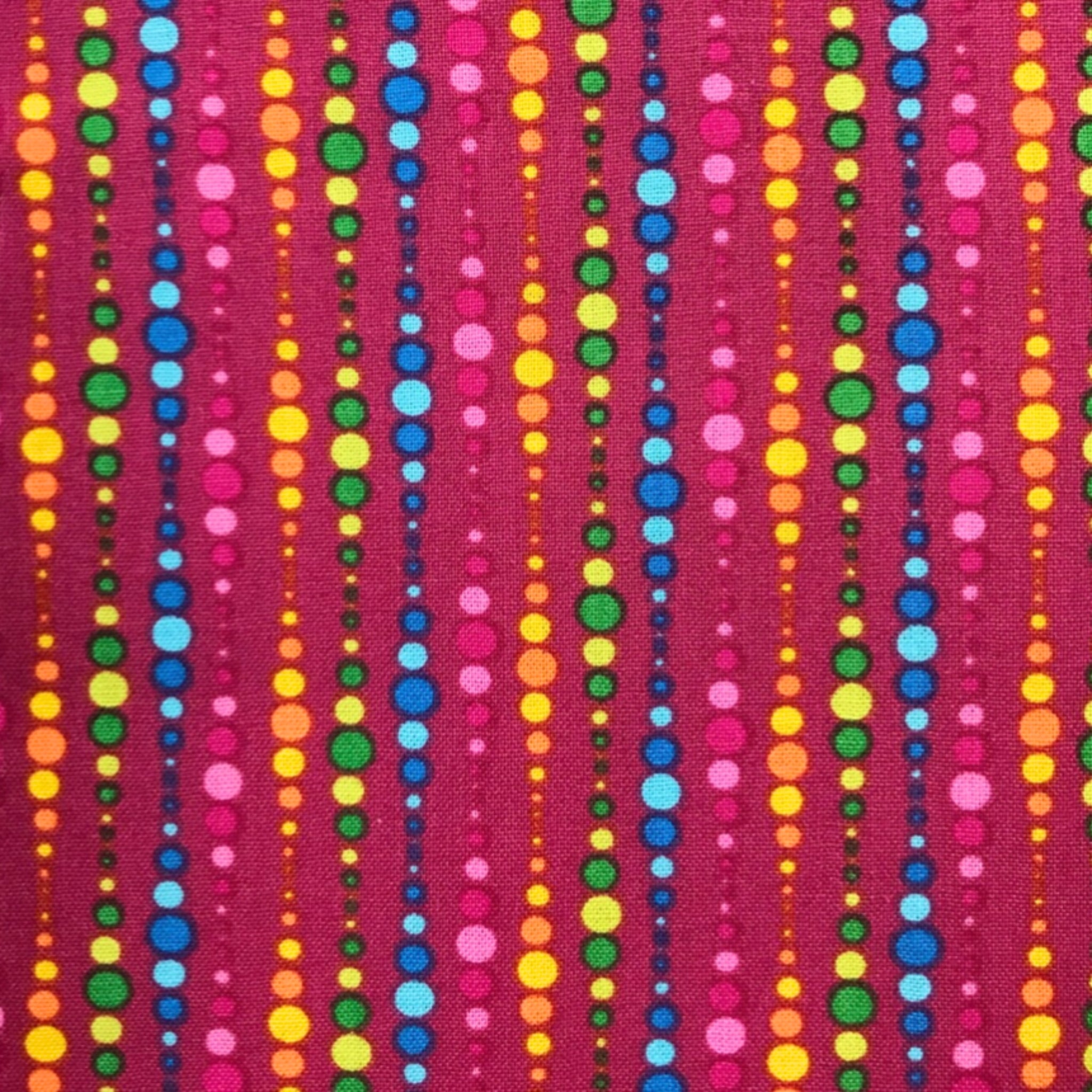Multicolour dot stripe magenta fabric yellow orange pink blue green teal for quilts patchwork and kids sewing projects
