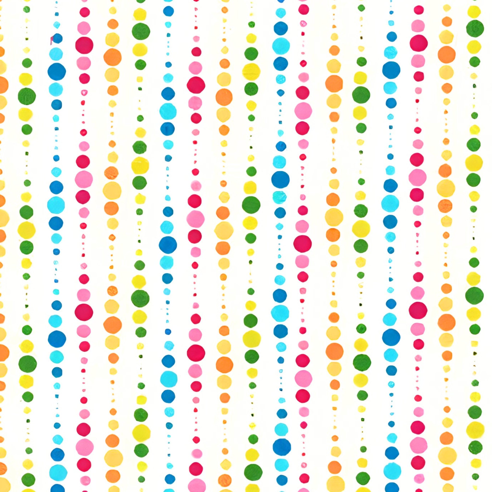 Multicolour dot stripe white fabric yellow orange pink blue green teal for quilts patchwork and kids sewing projects