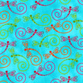 Novelty dragonfly swirl turquoise fabric pink green orange purple for nature quilts children's projects and garden gifts