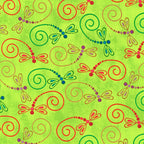 Novelty dragonfly swirl lime green fabric red orange teal pink purple for nature quilts children's projects and garden gifts