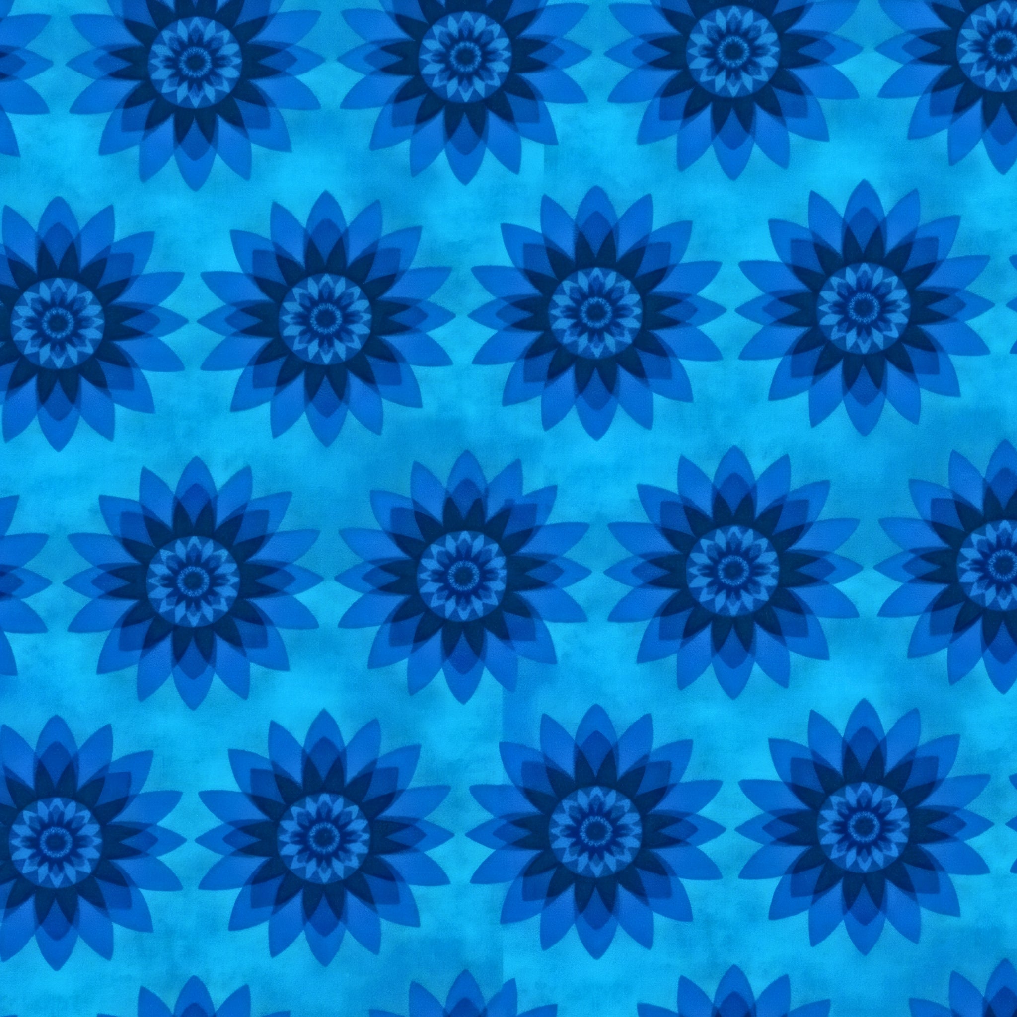 Tonal blue floral quilting fabric mandala flowers turquoise for bright quilts sashing and blue teal colour scheme patchwork
