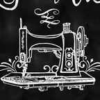Can't buy happiness but you can buy fabric and that's pretty close quote panel black white chalk style vintage sewing machine novelty sewing fabric wall hanging quilt centrepiece fussy cut
