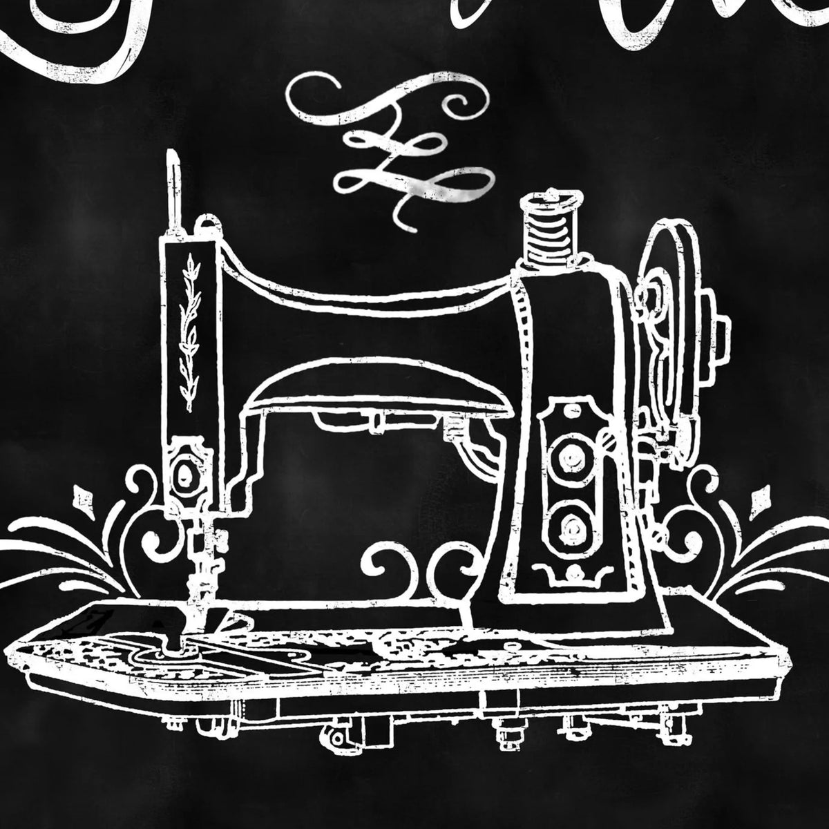 Can't buy happiness but you can buy fabric and that's pretty close quote panel black white chalk style vintage sewing machine novelty sewing fabric wall hanging quilt centrepiece fussy cut