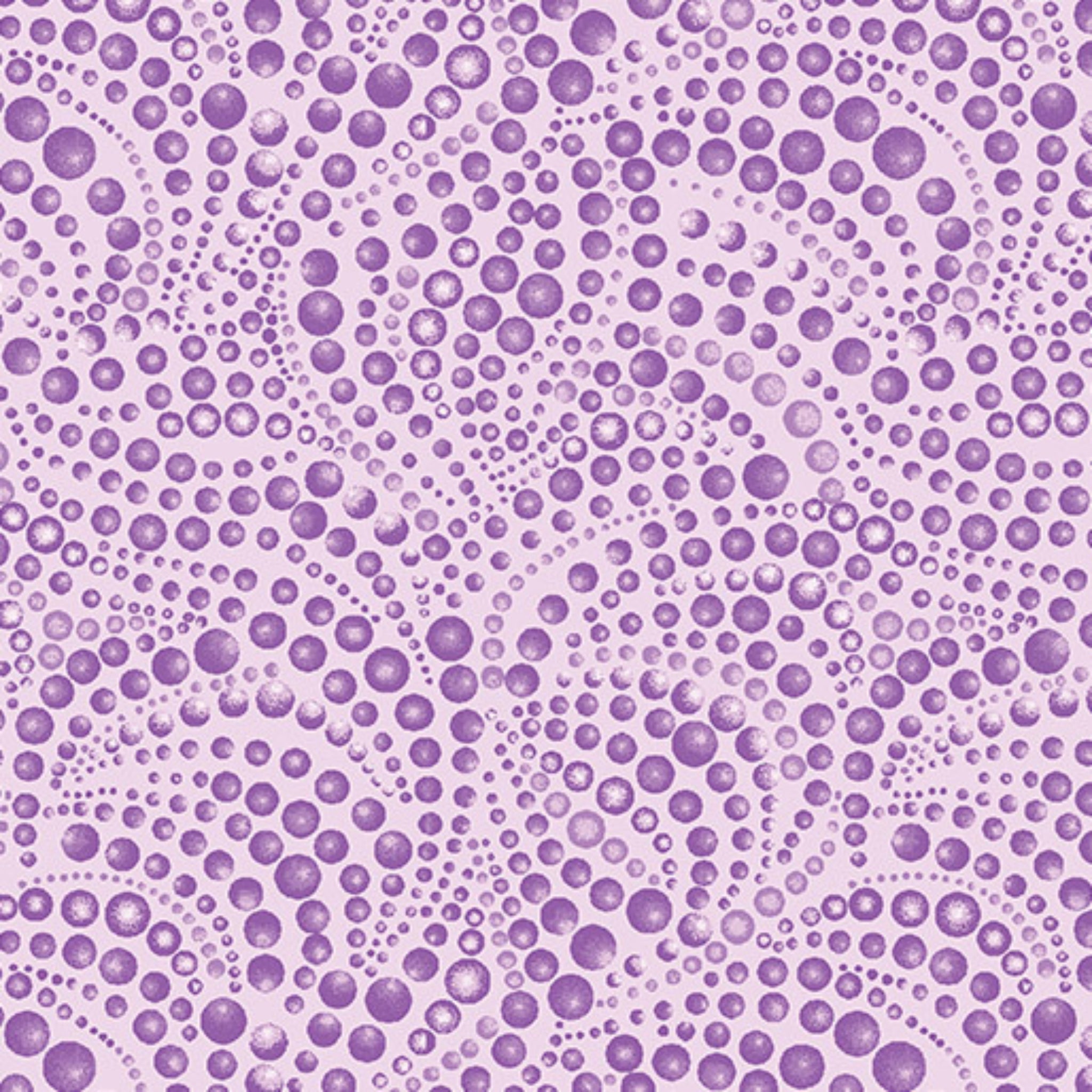 Tonal light purple fabric with an all-over pattern of swirling small and large purple beads