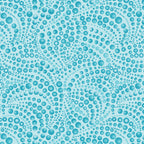 Tonal light teal fabric with an all-over patterned texture of swirling small and large teal beads