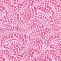 Tonal pink fabric with an all-over patterned texture of swirling small and large pink beads