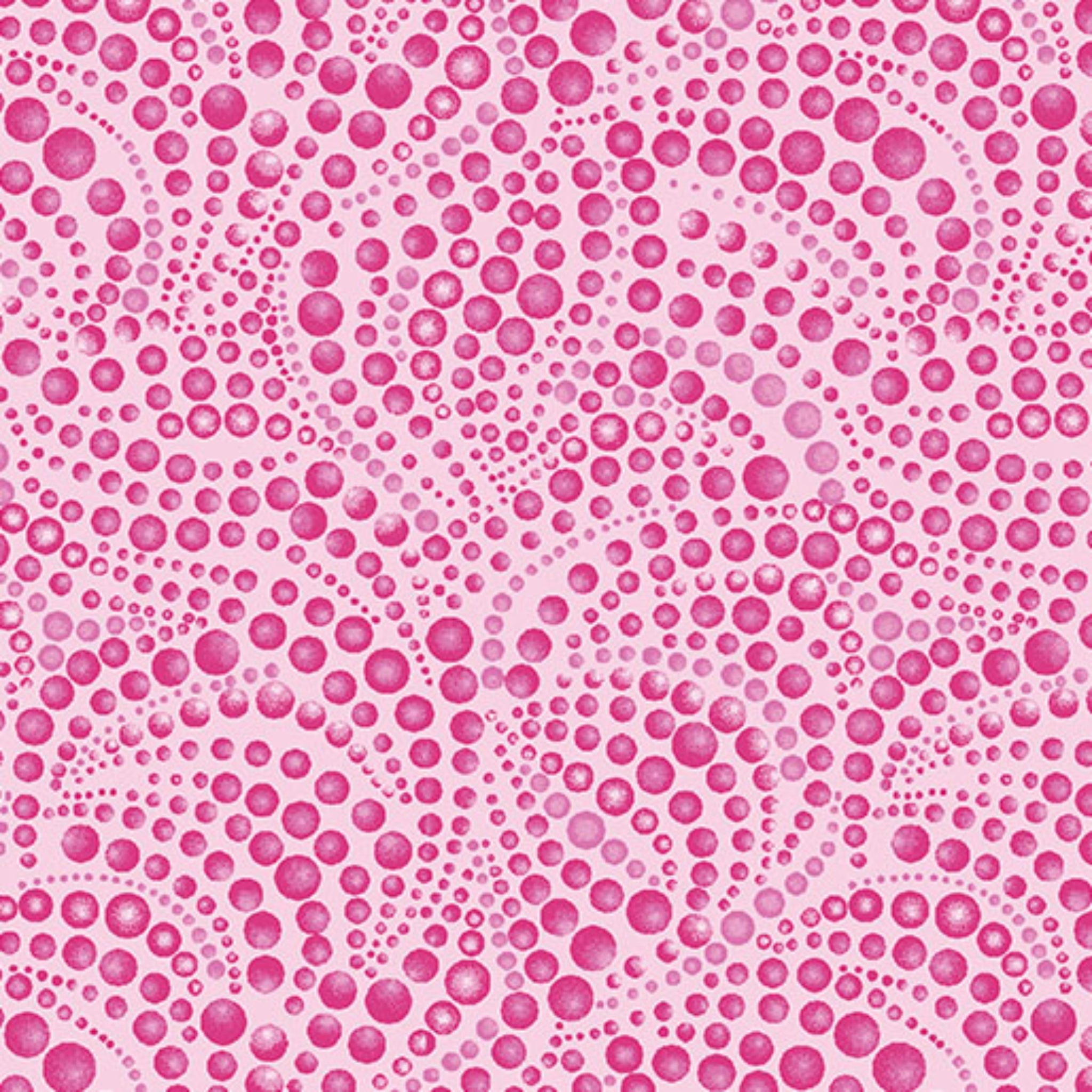 Tonal pink fabric with an all-over patterned texture of swirling small and large pink beads