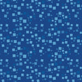 Tonal blue fabric with an all-over pattern of scattered light and royal blue geometric squares