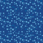 Tonal blue fabric with an all-over pattern of scattered light and royal blue geometric squares