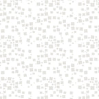 Tonal white fabric with an all-over pattern of scattered light grey and white geometric squares