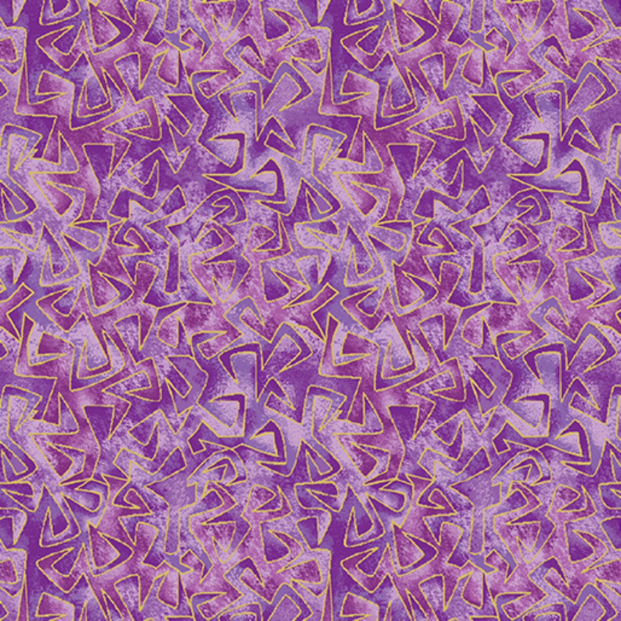 Tonal purple and pink fabric with all-over geometric triangular pattern with gold metallic