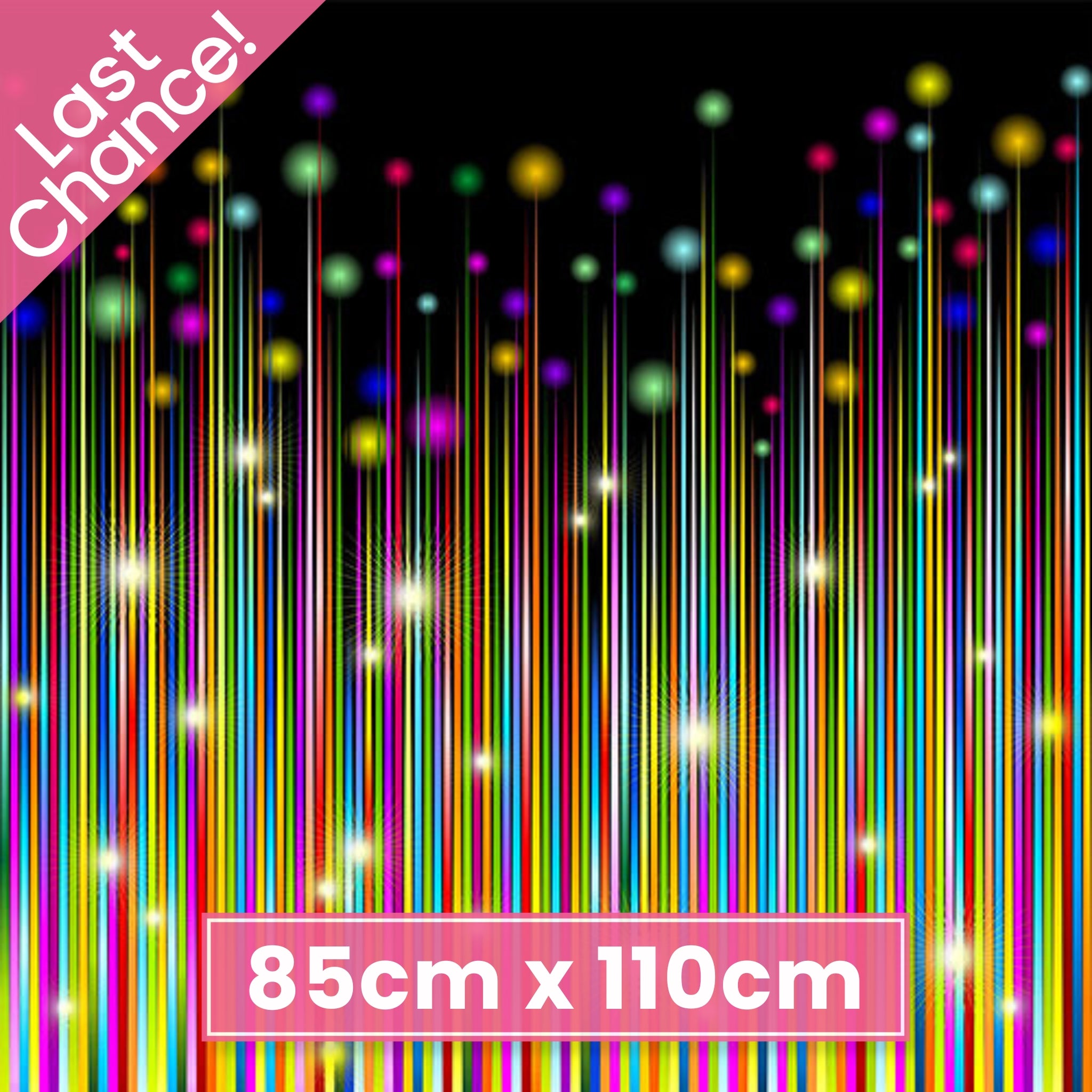 Rainbow star double border print in vibrant colours on black fabric for holiday quilts and patchwork sewing projects