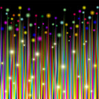 Rainbow star double border print in vibrant colours on black fabric for holiday quilts and patchwork sewing projects