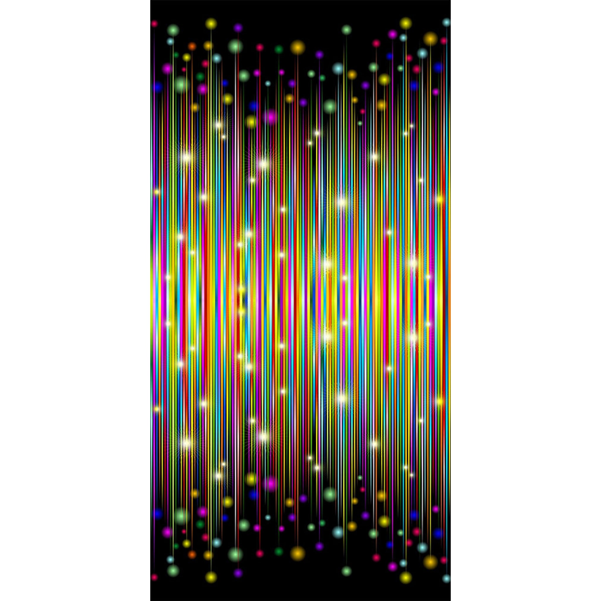 Chromatic Christmas stars double border print in vibrant colours on black fabric for holiday quilts and patchwork sewing projects