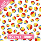 Colourful beach balls on white cotton fabric for summer quilts, beach tote bags and coastal sewing projects