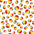 Colourful beach balls on white cotton fabric for summer quilts, beach tote bags and coastal sewing projects