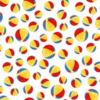 Colourful beach balls on white cotton fabric for summer quilts, beach tote bags and coastal sewing projects