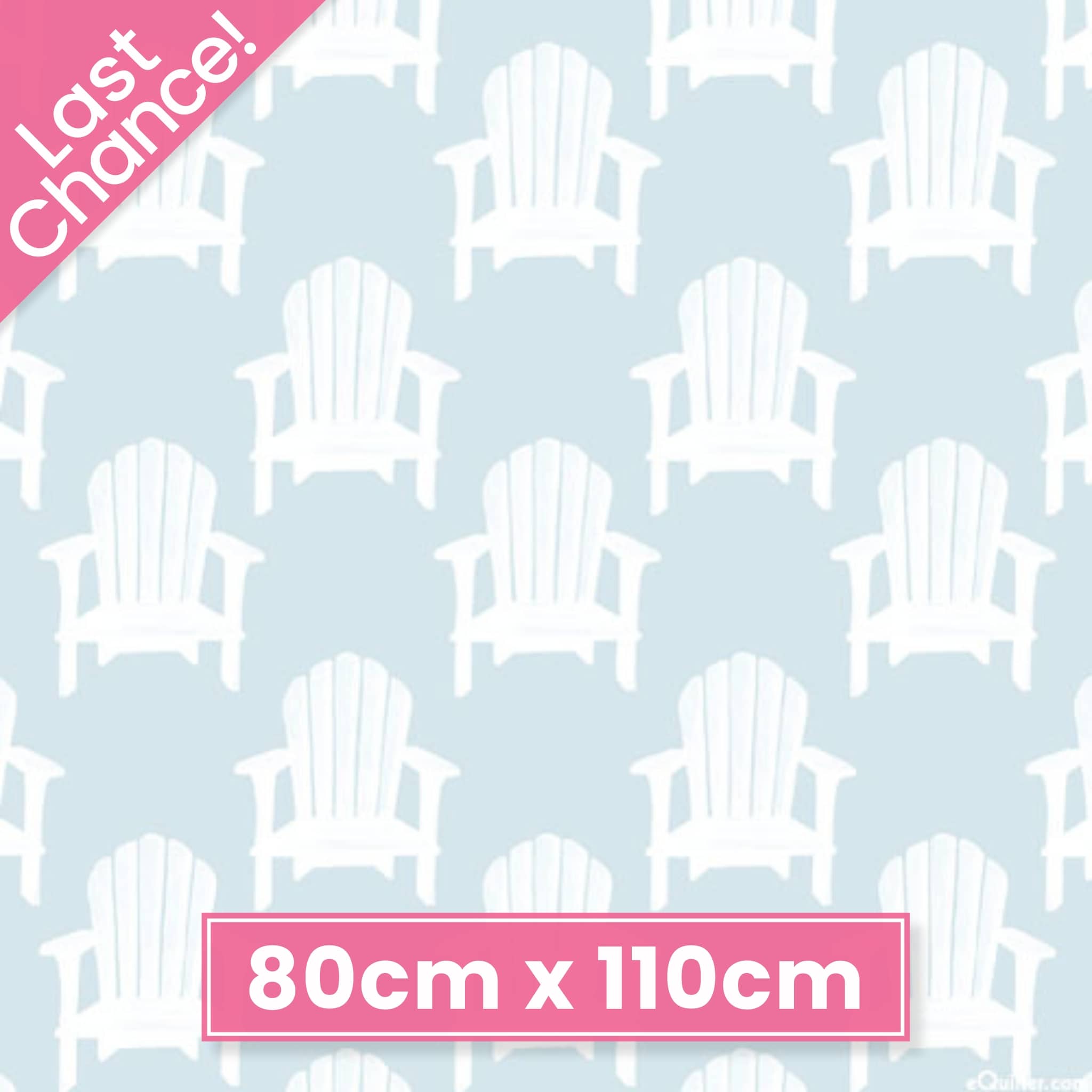 Adirondack beach chairs on light blue cotton fabric for coastal quilts, beach tote bags and summer sewing projects