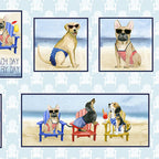 Beach dogs panel right side detail showing dogs at the seaside for novelty quilts and coastal projects