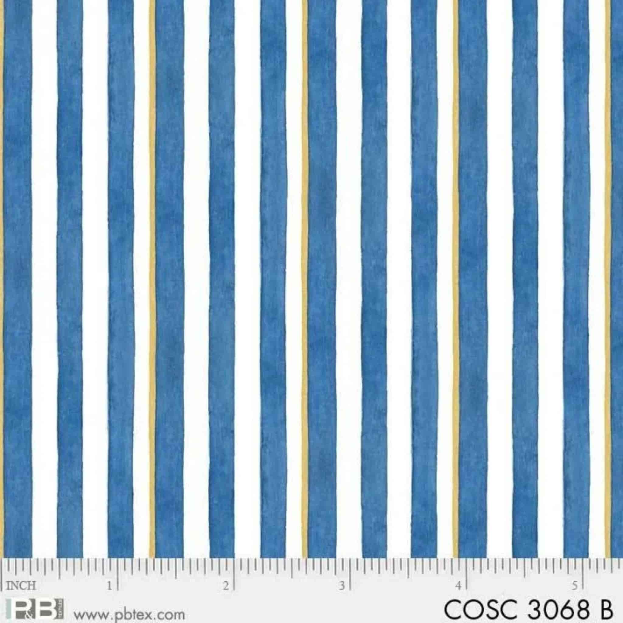 Blue and white striped fabric size reference for beach themed quilts and coastal décor