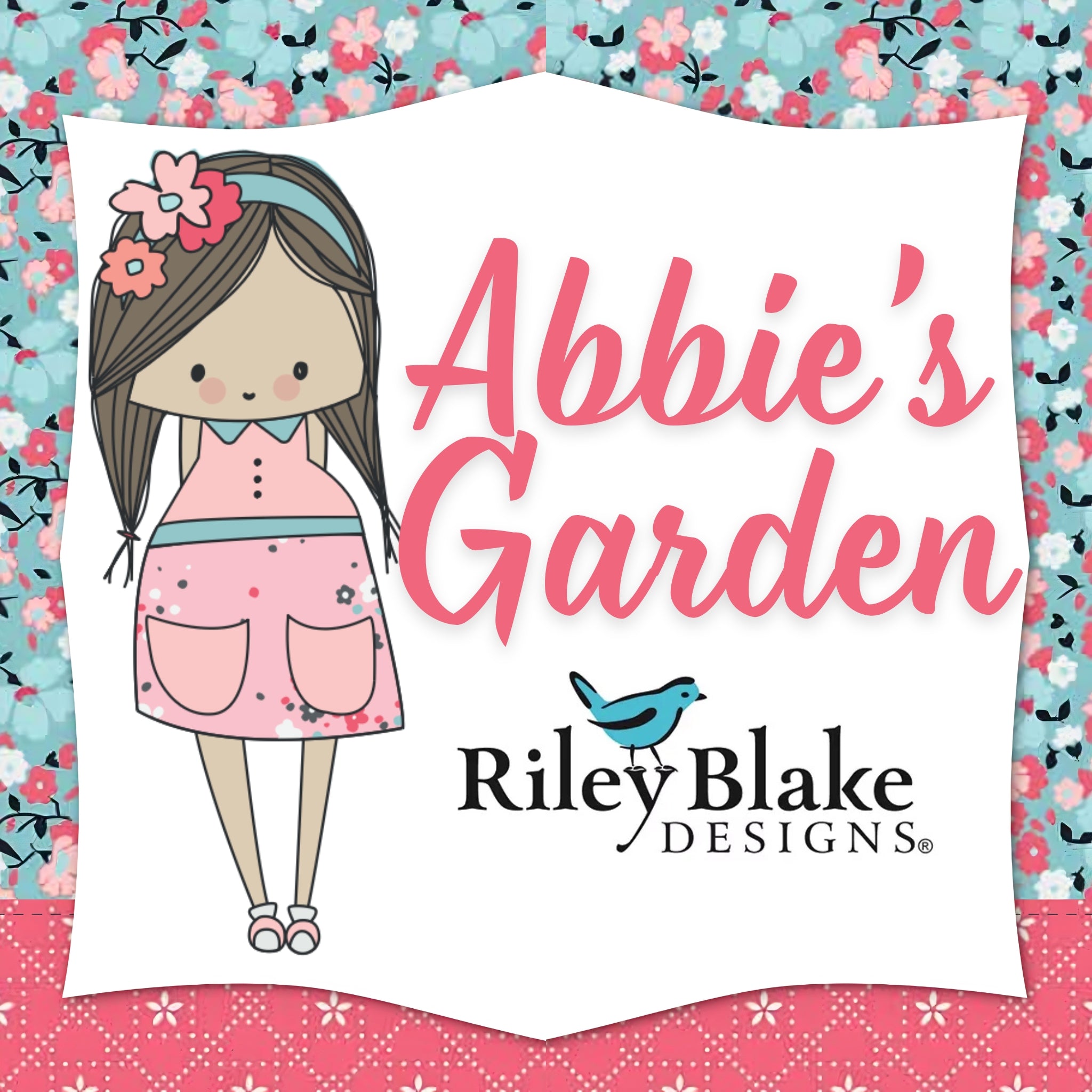 Abbie's Garden girls novelty quilting fabric collection Riley Blake Designs pink aqua floral