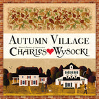 Autumn Village Charles Wysocki Northcott fabric collection featuring autumn leaves and 1900s New England village scene