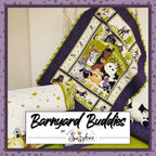 Barnyard Buddies collection cover finished quilt farm animals horse cow sheep pig purple lime green Susybee kids novelty quilting fabric