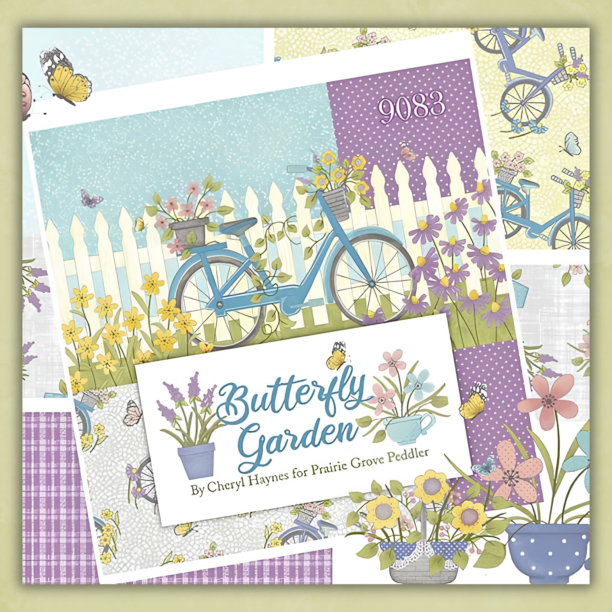 Butterfly Garden collection by Cheryl Haynes Prairie Grove Peddler Benartex spring garden quilting fabrics bicycles butterflies pastel blenders